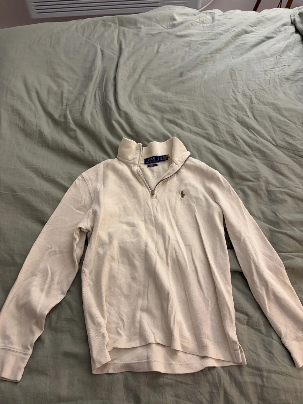 Ralph Lauren Cream Quarter-Zip Estate Rib Pullover